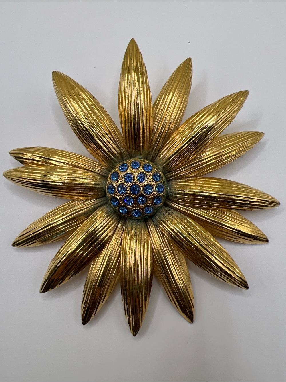 Vtg Zoe Coste Designed Giant Couture Gold Sunflower Rhinestone Statement Brooch